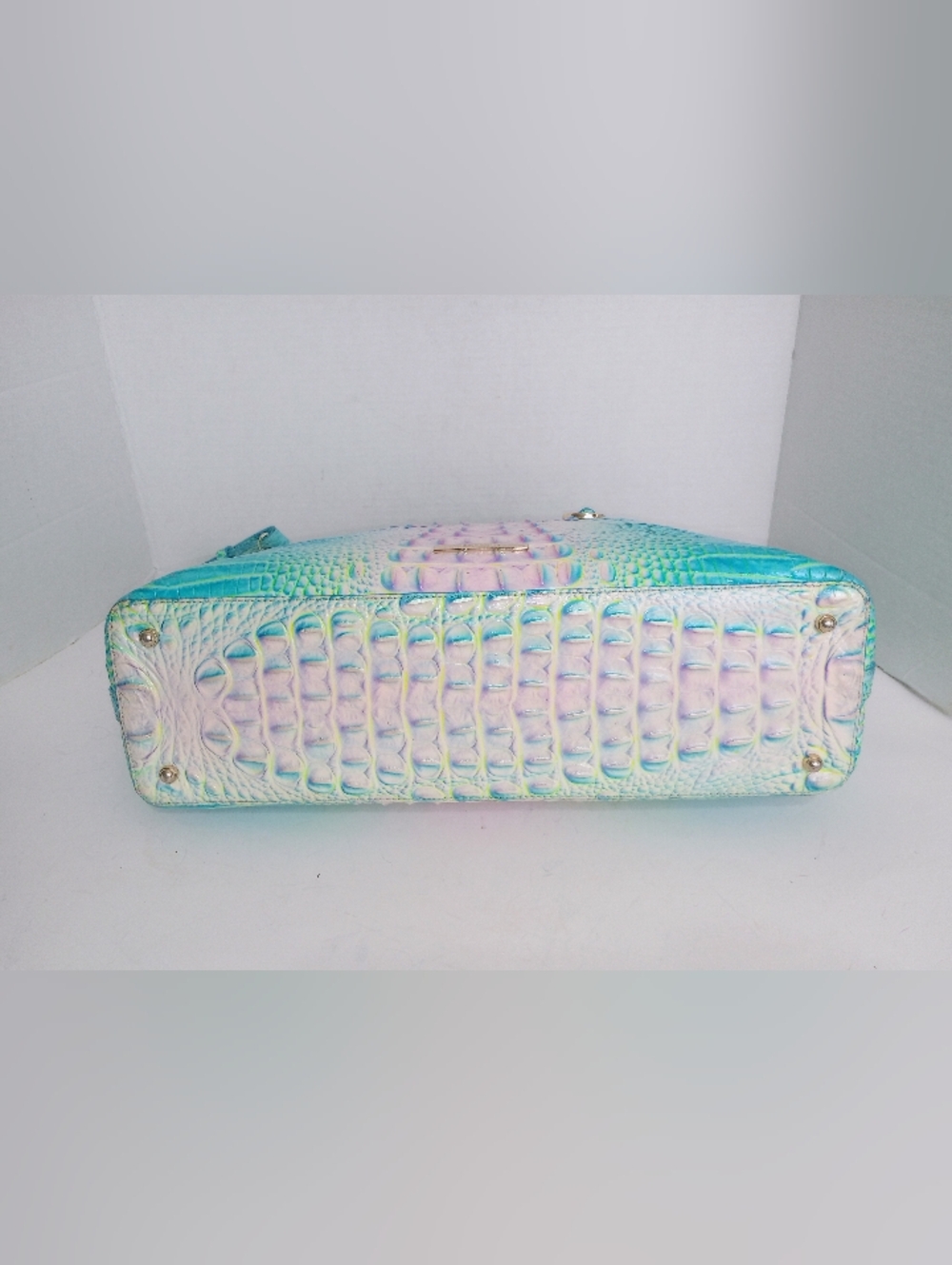 Brahmin Cotton Candy Elaine Croc Embossed Leather Crossbody Satchel Tote - Picture 9 of 15